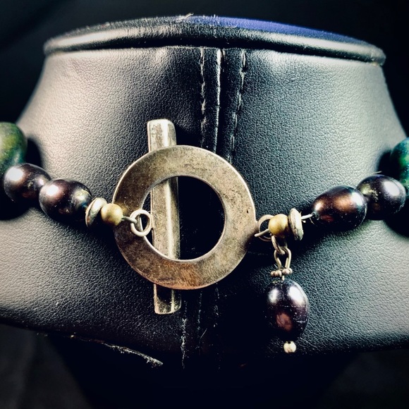 Dyed stone, metal and glass necklace. Vintage - Picture 3 of 3